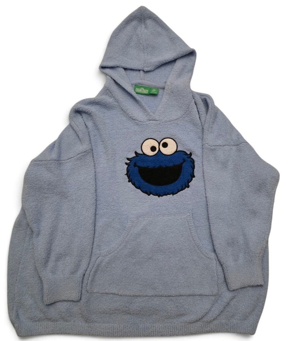 Sesame Street Cookie Monster Cozy Plush Hoodie Pullover Blue Size Medium NWT